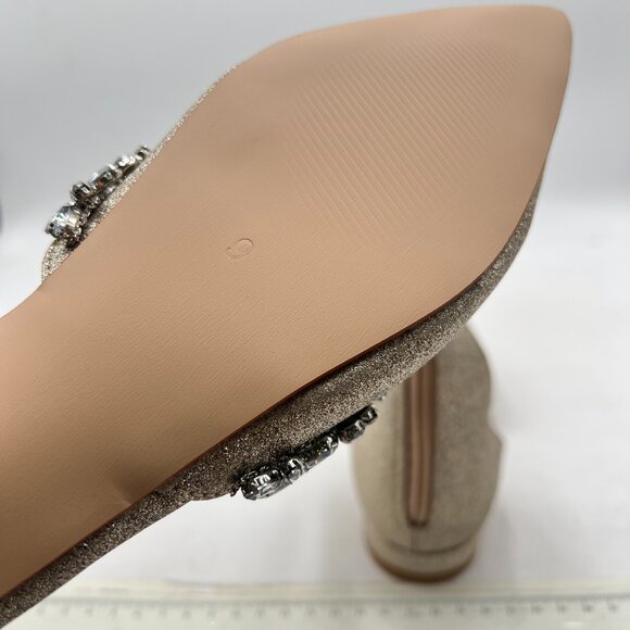 XYD Light Gold-glitter Pointed Toe Rhinestones Ankle Strap D'Orsay Sandals - Picture 6 of 8